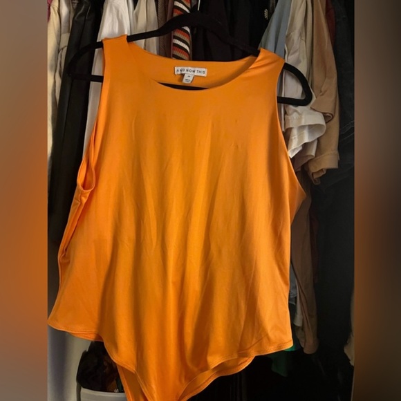 Neon Orange plus size high neck sleeveless bodysuit - Picture 4 of 5